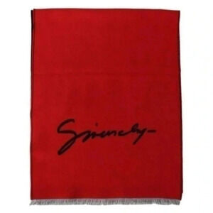 Givenchy Red Black Wool Unisex Winter Warm Scarf Wrap Shawl B270